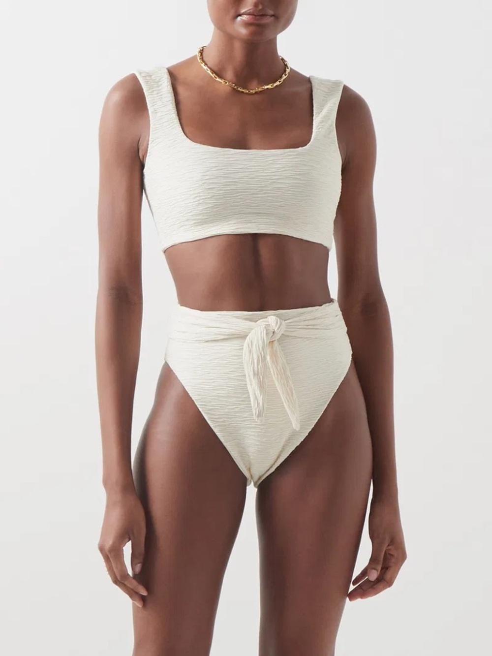 Mara Hoffman NWT Ivory Cream Raina Crinkle 2-Piece Bikini Set High Waisted